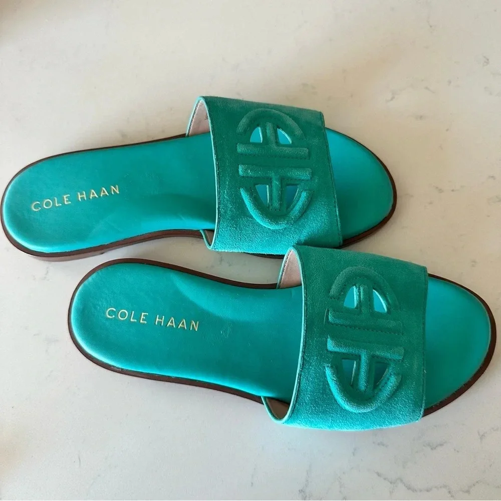 Cole Haan Flynn Logo Slide Sandal in turquoise size: 5